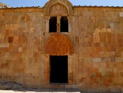 Noravank monastery, the facade of Surb Karapet church Stock Footage