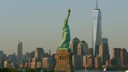 'WS AERIAL TU Shot of Statue of liberty  / New York City, United States' Stock Footage