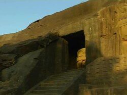 Pan right kanheri caves entrance mumbai maharashtra Stock Footage