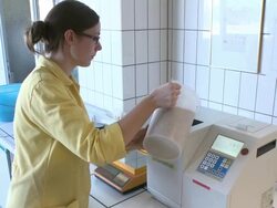 MS Woman working at Warsteiner AG laboratory / Warstein, North Rhine Westphalia, Germany Stock Footage