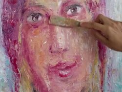 Woman Artist Oil Painting Portrait Stock Footage