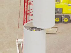 WS AERIAL ZI ZO DS View of windmill being built / Macarthur, Victoria, Australia Stock Footage