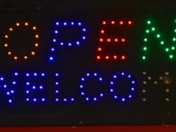 HD:LED board with "OPEN WELCOME" word. Stock Footage