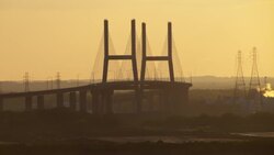 Cochrane-Africatown Bridge at sunset in Mobile Alabama. Stock Footage