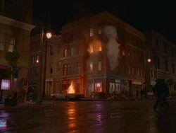 WS View of burning four story brick apartment building  / Unspecified Stock Footage