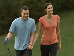 HD: Loving Couple Walking Their Dog Stock Footage