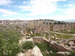 The ruins of the Greco-Roman city of Gerasa in Jerash Stock Footage