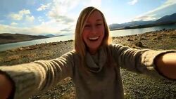 Selfie of girl by the lake Stock Footage