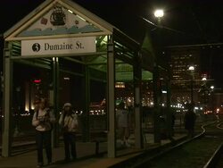 Medium Shot - Dumaine Street train station at night / New Orleans Louisiana Stock Footage