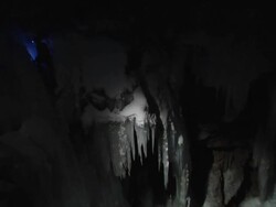 MS PAN  ZO Looking across on ice climber in night / Ouray,CO,USA Stock Footage