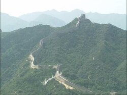 WA Great Wall of China, snaking up hill, Badaling, China Stock Footage