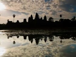 T/L, WS, ZI, sunrise reflection Angkor Wat Temple / Siem Reap, Cambodia Stock Footage