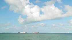 Cargo container shipping with low angle Stock Footage
