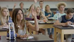 Wide shot of student asking questions in high school science class / Mapleton, Utah, United States Stock Footage
