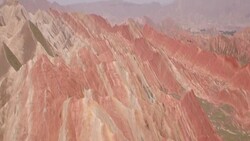 View of rainbow mountains in Zhangye Danxia Landform, China Stock Footage