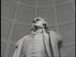 A statue of former U.S. President Thomas Jefferson stands in the Jefferson Memorial where the Declaration of Independence is carved on the walls therein. News Clip
