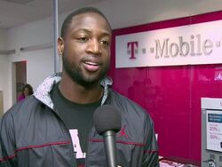 INTERVIEW: Dwyane Wade on favorite T-Mobile commercials at the T-Mobile Celebrates Is Miami Heat Partnership With Tip Off Tuesday Event And Meet & Greet With Dwyane Wade at Miami FL. (Footage by WireImage Video/GettyImages) Stock Footage