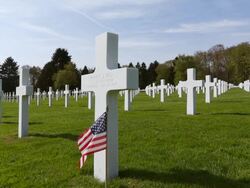 MS LA View of American war cemetery site and country flag / Sandweiler, Luxembourg Stock Footage