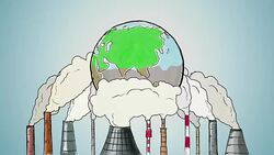 Cartoon Earth globe polluted by smoke from tubes Stock Footage