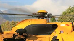 An RAF search and rescue Sea King helicopter, in Ambleside, Lake District, UK. Stock Footage