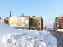 MS PAN Snowy streets of city in middle of winter / Minneapolis, Minnesota, United States Stock Footage