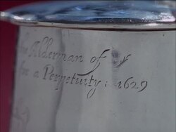 Ceremonial silverware of Kendal.  Including English silver hallmarks from 1629, London, England, UK Stock Footage