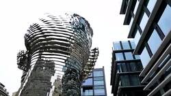 K, David Cerny Sculpture in Prague City Stock Footage