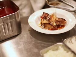 CU R/F Shot of decorating fish and Japanese food in restaurant / Tokyo, Kanto, Japan Stock Footage