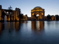 Illuminated view of the Palace of Fine Arts, Presidio Park, San Francisco, California, USA, America Time-lapse Stock Footage