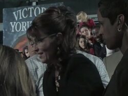 October 2009 MS Republican vice-presidential candidate, Sarah Palin, with her husband Todd Palin greeting supporters and signing autographs during presidential campaign/ York, Pennsylvania, USA/ AUDIO Stock Footage