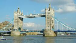 London Tower Bridge Viewed From The Southwest (4K/UHD to HD) Stock Footage