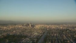Parallax aerial shot of the City of Los Angeles. Stock Footage