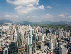 T/L WS HA Aerial View of Shenzhen Skyline / Shenzhen, China Stock Footage