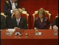 CLEAN: King Juan Carlos and Queen Sofia goes to the opening of academic course of jurisprudence and legislature Stock Footage
