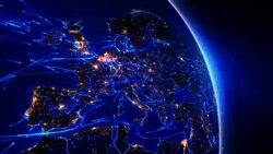 World connections. Aerial, maritime, terrestrial routes and country borders. Europe. Stock Footage