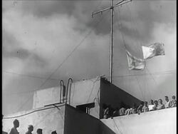 B/W 1948 low angle Israeli flag being raised / Israel / documentary Stock Footage