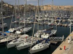 YATCH AND PLEASURE BOATS IN HARBOUR Stock Footage