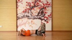 One girl in yoga class meditating in position Stock Footage