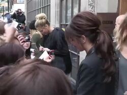 Cheryl Cole, Nadine Coyle, Kimberley Walsh, Sarah Harding and Nicola Roberts arrive at BBC Radio One Stock Footage