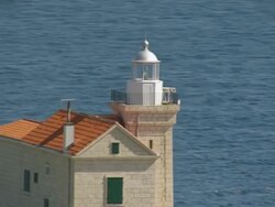 MS AERIAL TD Shot of light house / Korcula, Dubrovnik Neretva County, Croatia Stock Footage