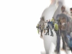 INFINITE DENSE CROWD GOING - ENDLESS WHITE SPACE: SERIES_CROWD_M8 (loopable) Stock Footage