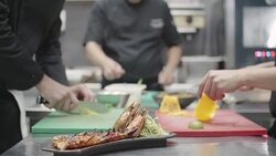 Chefs Working Together In Restaurant Kitchen Stock Footage