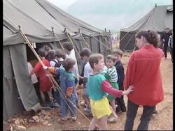 ALBANIA: BIANCA JAGGER VISITS KUKES REFUGEE CAMP News Clip