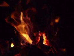 CU SLO MO Shot of Fire flames in campfire, campsite / Moremi Reserve, Africa, Botswana Stock Footage