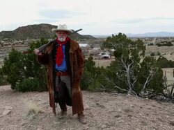 MS PAN Mountain man standing with his gun / Santa Fe, New Mexico, United States Stock Footage