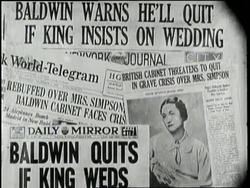 Newspaper headlines expose British King Edward's romance with Wallace Simpson. News Clip