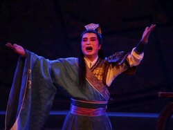 MS Man performing local Chinese traditional qinqiang opera on stage / xi'an, shaanxi, china Stock Footage