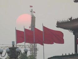 Beijing Red Flag and Tiananmen Square at Sunset Stock Footage