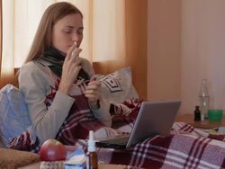 Sick Woman in Bed Stock Footage