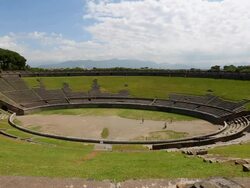 Pompeii, general view of the amphitheater of the ancient city. Stock Footage